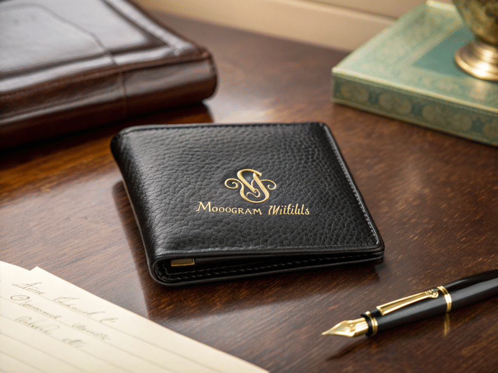 Monogrammed leather wallet