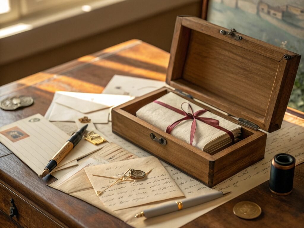 Keepsake box with handwritten letters 